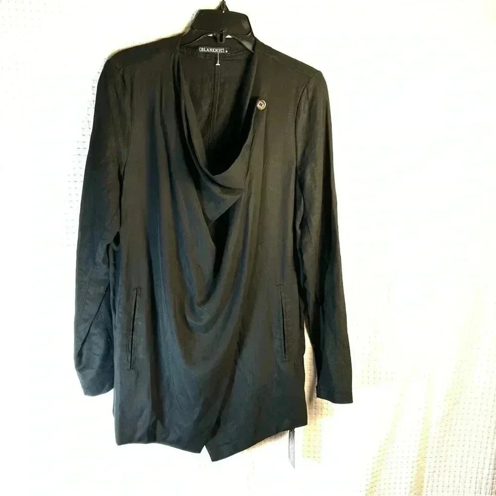 Blank NYC Womens Size Medium Linen Blend Drape Jacket Mixed Media Black
